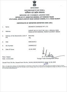 Import Export Code Certificate